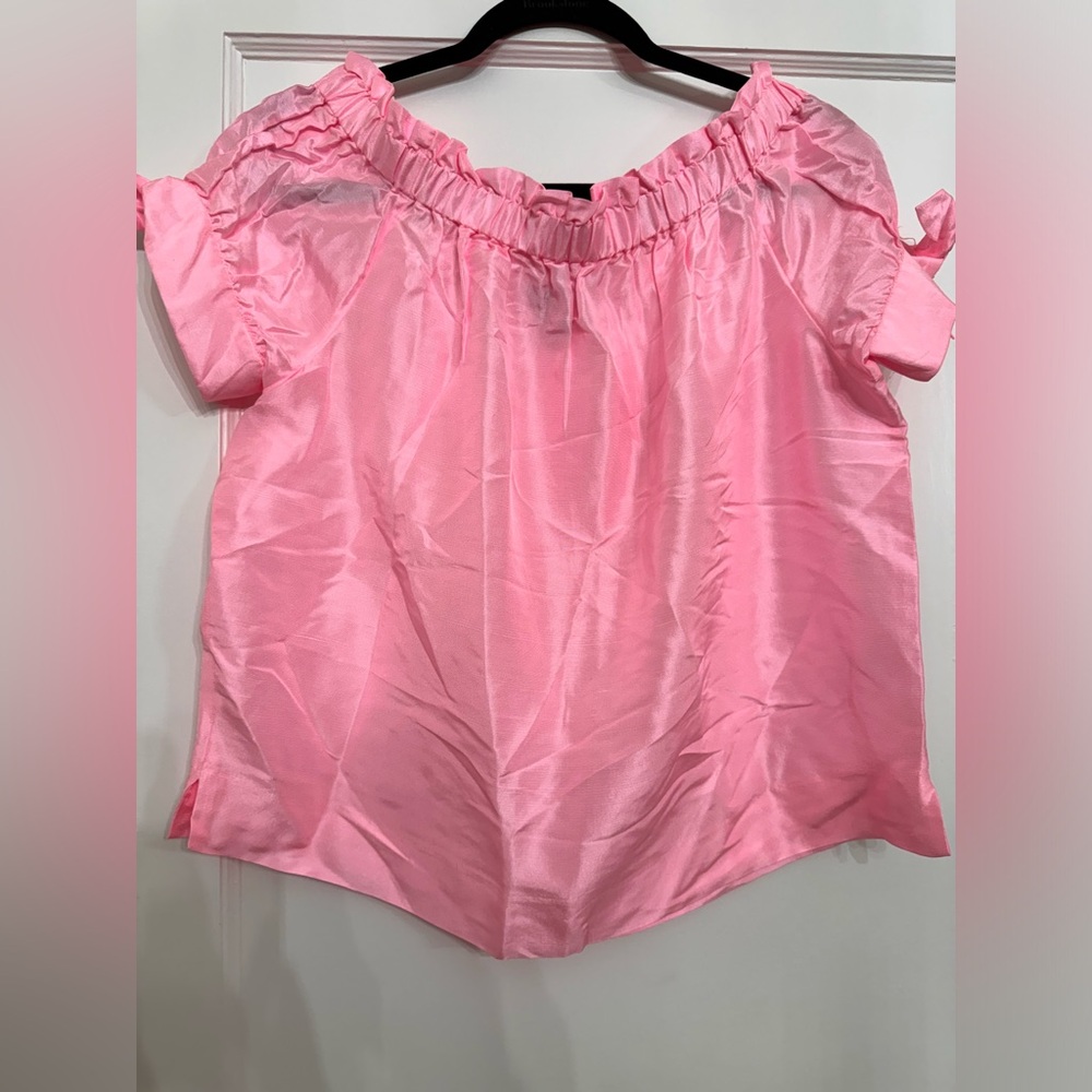 J. Crew Pink Off-Shoulder Silk Blend Blouse